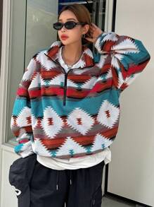 DAZY Geometric Print Stand Collar Sweatshirt, Fall/Winter - Multicolor - View 6