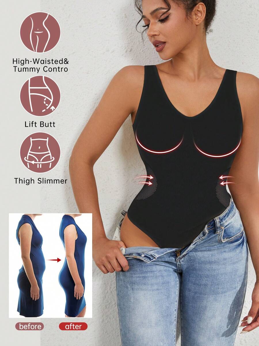 SHEIN Bộ đồ liền thân định hình có gọng chắc chắn - màu đen - Xem 1