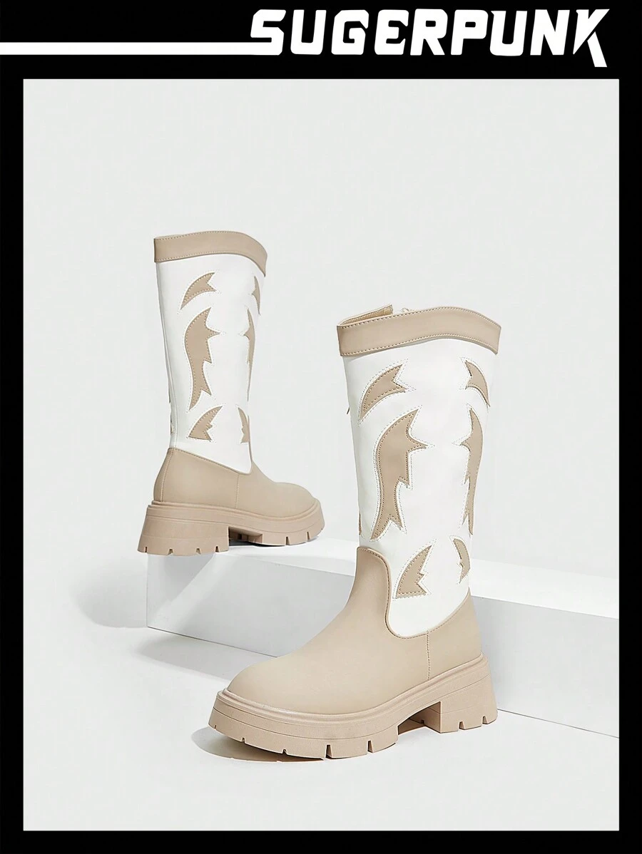 Sugerpunk Botas de mujeres de moda anti deslizante alto tubo dos tonos - Multicolor - Ver 1