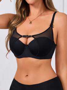 1pc Sexy Push Up Bra With Wire, Enhancing Small Bust, Lingerie - Black - View 3