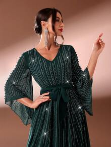 Women's Sparkle V-Neck Sleeveless Long Dress Party Dress Wedding Guest Dress Formal Dress Evening Dress - Green - View 6