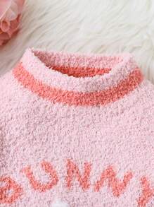 Baby Girl Soft Fleece Cute Rabbit Design Two-Piece Set, Autumn/Winter - Pink - View 6