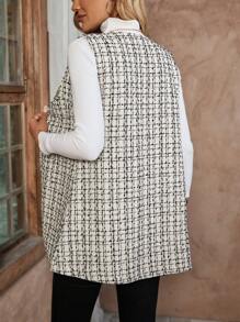 SHEIN LUNE 女款千鸟格纹休闲背心，秋冬 - 黑與白 - 查看 2