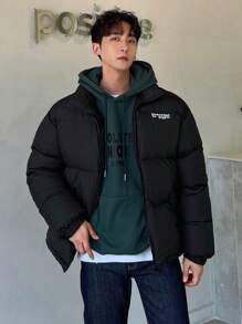 DAZY Winter Men's Letter Print Padded Coat Jacket - Black - View 12