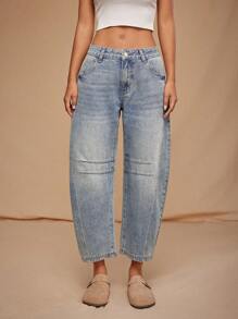 Forever 21 秋冬低腰破洞宽松九分牛仔裤 - 淺色水洗藍 - 查看 7