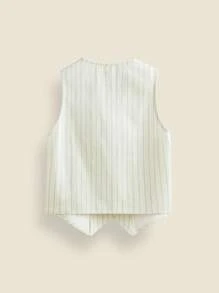 THE HAPPY LOOK Chaleco sin mangas casual a rayas con cuello en V para niñas adolescentes, primavera/verano - Beis - Ver 2