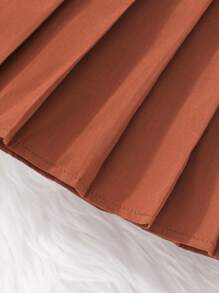 2pcs Tween Girls' Solid Color Zip-Up Vest And Pleated Mini Skirt Set, Summer School Style