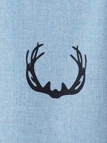 Teen Boy Casual Deer Horn Print Long Sleeve Shirt & Plaid Pants 2pcs Outfit, Spring Autumn