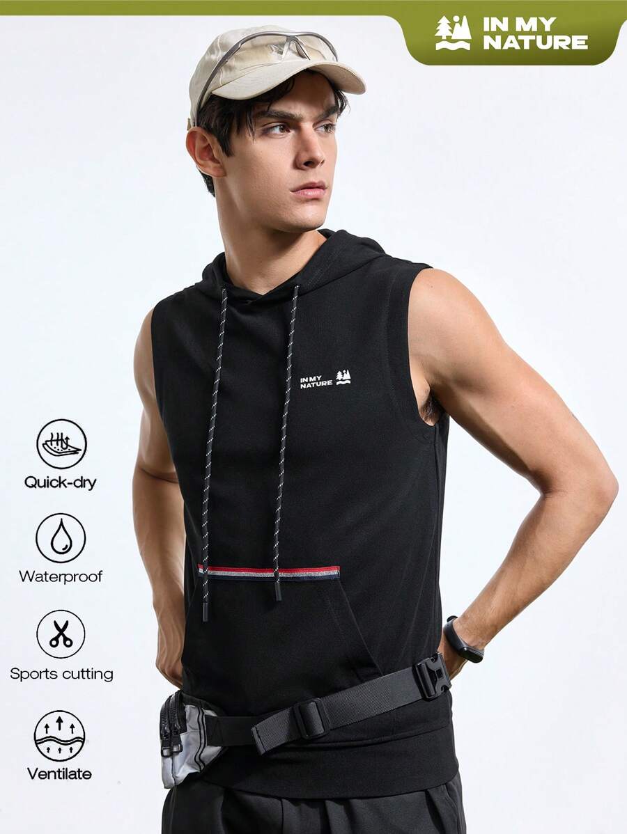 In My Nature 男士夏季字母印花抽绳连帽休闲户外上衣 - 黑色 - 查看 1