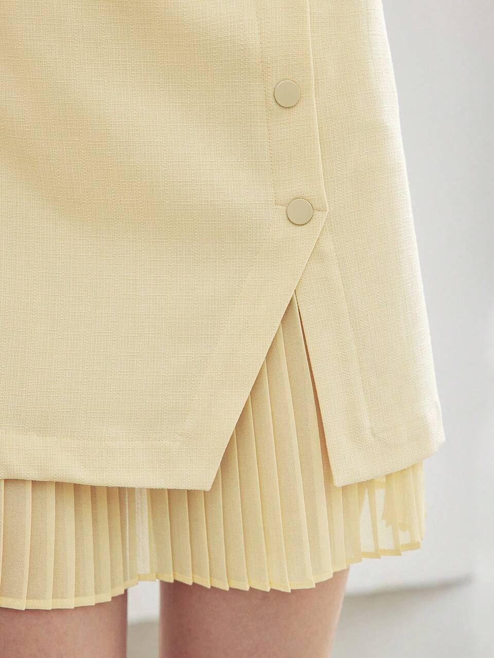 MOTF STUDIO SOLID LAPEL COLLAR PLEATED HEM 2 IN 1 SHORT DRESS