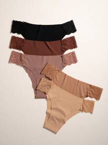 5pcs/Pack Seamless Lace Trimmed Triangle Panties Lingerie - Multicolor - View 6