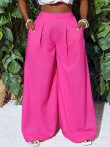 Slaydiva Women Rose Red Casual Palazzo Pants - Hot Pink - View 7