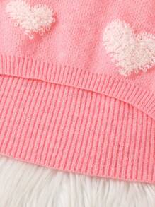 Tween 女童柔软针织圆领毛衣，带 3D 心形设计和纽扣