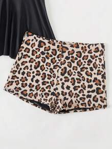 Swim Lushoire Ladies Leopard Printed Splice Halterneck Tie Casual Tankini Set Summer