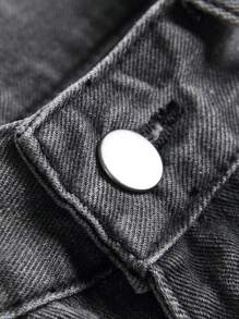 Claim Dot 男士夏季休闲水洗阔腿牛仔短裤宽松深灰色牛仔短裤，适合老公、男朋友的礼物 - 灰色 - 查看 6