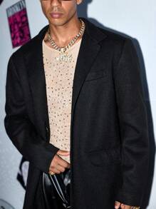 Manfinity VCAY 1 件男士 Y2K 趣味休闲高街复古风格长款大衣 返校万圣节、秋季、冬季 - 黑色 - 查看 3