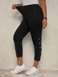 EMERY ROSE Quần legging trang trí nút thông thường hàng ngày dành cho nữ có kích thước lớn - màu đen - Xem 3