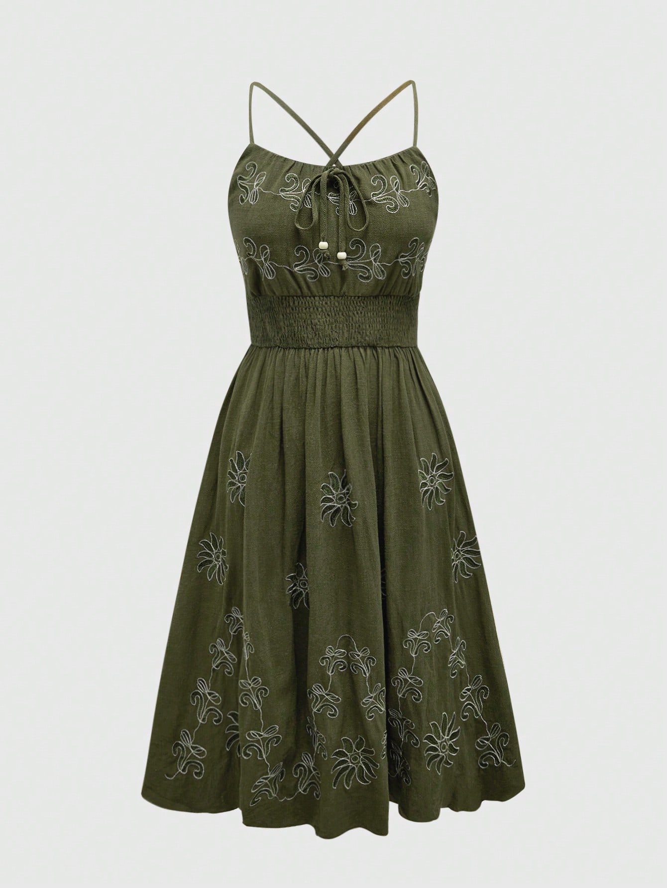 Our Women's Summer Casual Floral Embroidered Spaghetti Strap Green Dress is  such a vibe - ROMWE