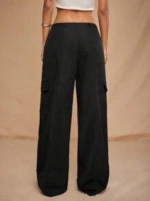 Forever 21 秋冬女士黑色阔腿裤/返校裤/外出裤/工装裤/宽松裤/低腰裤/直筒裤/口袋裤/教师裤/Y2k裤/降落伞裤/外出裤 - 黑色 - 查看 8