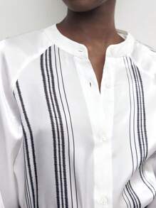 BizChic Women's Elegant Commute Printed Long Sleeve Work Shirt - White - View 1