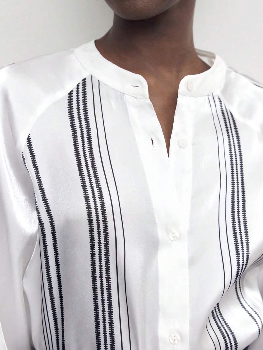 BizChic Women's Elegant Commute Printed Long Sleeve Work Shirt - White - View 1