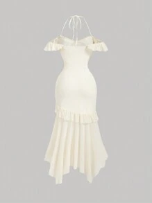 SHEIN MOD Women's Knitted Apricot Dress,White Women Dresses,Fall Dresses