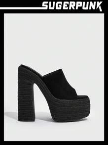 Sugerpunk Phụ nữ Faux Suede Single Band Platform Chunky Sandals, Holiday Mule Sandals - màu đen - Xem 1