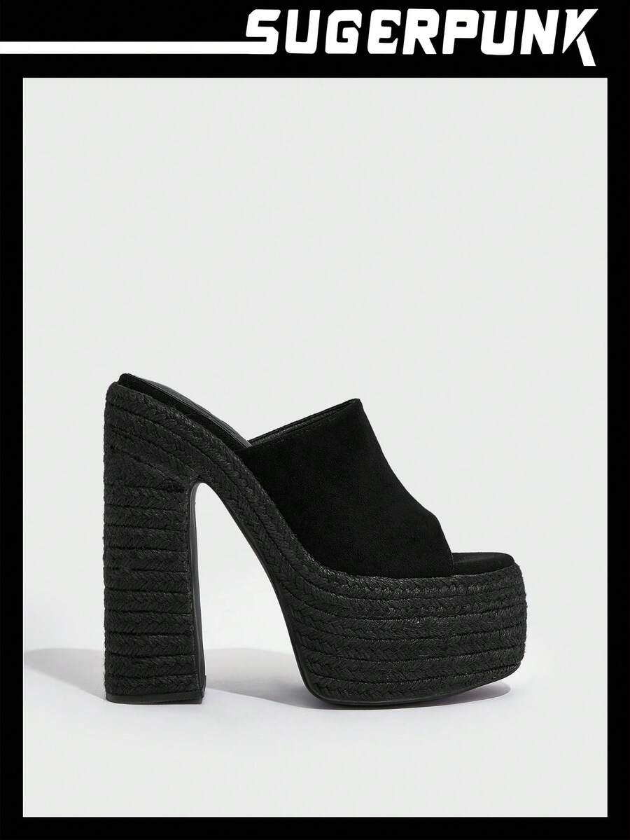 Sugerpunk Phụ nữ Faux Suede Single Band Platform Chunky Sandals, Holiday Mule Sandals - màu đen - Xem 1