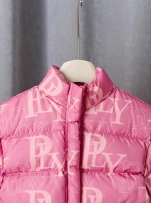 Chaqueta informal de manga larga con estampado de letras para niñas pequeñas - Rosa - Ver 3