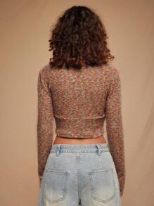 Forever 21 Fashion Sherpa Satin Waffle Knit Polo Collar Cropped Top, Spring & Autumn