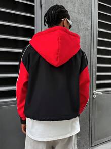 PAVTROS Manfinity Streetrush Men's Oversized Letter Print Hooded Jacket, Spring & Autumn Back To School,Game Day, Colorful, Race Car Jacket, Long Sleeve, Going Out, Techwear, Graphic - Multicolor - View 2