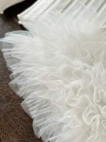 SHEIN Elladie kids 2pcs Baby Girl Layered Mesh Ruffle Hem Solid Color Sleeveless Zipper Dress & Ribbed High Neck Long Sleeve Ruffled Top, Cute & Comfy Sweater Set For Spring Autumn Winter - Beige - View 4