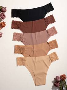 5pcs/Pack Seamless Lace Trimmed Triangle Panties Lingerie - Multicolor - View 5
