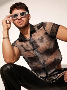 FeverCity Men's Jacquard Mesh Loose Fit Short Sleeve Shirt, Suitable For Summer - Multicolor - View 4