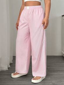 SHEIN EZwear Plus Size Spodnie w różowe i białe paski na co dzień