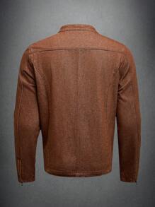 Manfinity Homme Chaqueta de motociclista ajustada de denim marrón oscuro para hombres