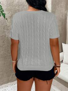 Calvaya Plus Size Nữ Mùa Hè Thường Ngày In Hiệp Sĩ Cổ Tròn Tay Ngắn Dệt Kim - Xám - Xem 2