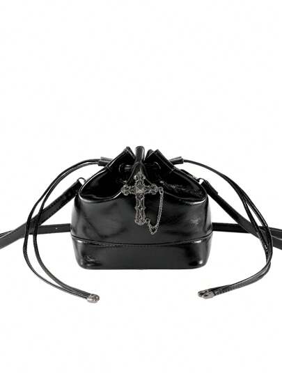 Goth New Style Women's Bucket Bag, Drawstring Shoulder Bag For Girls