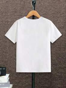 1pc Tween Boys' Cool Cartoon Bear Pattern Printed Basic Round Neck Short Sleeve T-Shirt - White - View 2