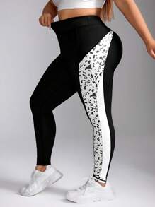 Rhythm Era Pantalones deportivos y de yoga elásticos de talla grande con estampado de leopardo y patchwork - Negro - Ver 4