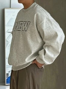 DAZY Men Letter Printed Pullover Sweatshirt, Autumn - Grey - View 8