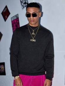 Manfinity VCAY 1 pieza Suéter de estilo vintage con mangas largas y cuello alto para hombre, de ajuste casual y elegante, con estilo Y2K, perfecto para volver al colegio, Halloween, otoño e invierno