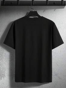 Manfinity Homme Camiseta casual de cuello redondo de manga corta con estampado de gato para hombre - Negro - Ver 2