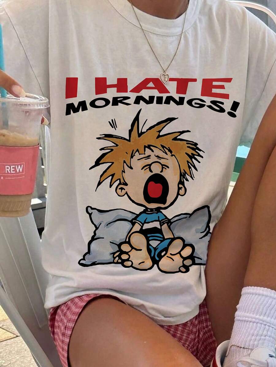 INAWLY Short Sleeve Letter Graphic Printed Casual T-Shirt Graphic Tees Women Tops - White - View 1