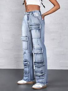 SHEIN ICON Women's Casual Straight-Leg Jeans With Multiple Pockets