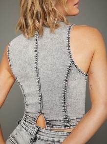 WESTFADE Premium Cotton Denim Stretch Acid Wash Vest  - Black - View 12