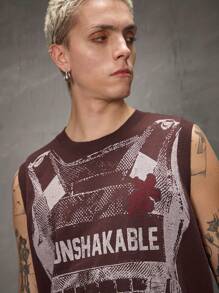 Manfinity Roghcode Men's Casual Colorblock Guitar & Letter Graphic Sweater Vest, Spring & Summer