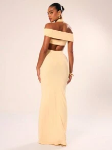 MUSERA Vestido largo con cuello de halter y detalle de nudo delantero, para invitada de boda, verano, elegante - Amarillo - Ver 2