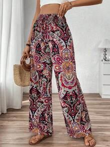 Breezaya Women's Retro Print Drawstring Waist Casual Pants - Multicolor - View 1