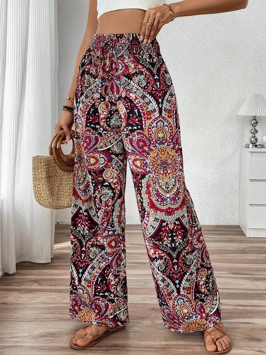 Breezaya Women's Retro Print Drawstring Waist Casual Pants - Multicolor - View 1